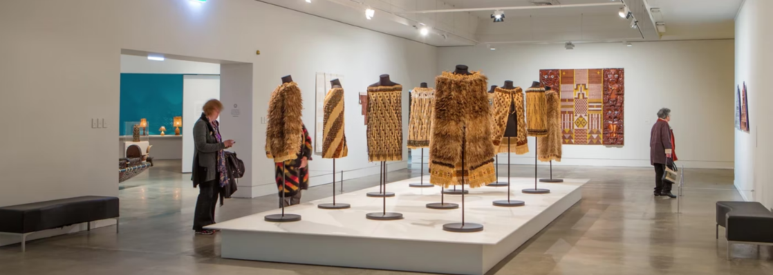 A procession of handwoven kākahu in Gallery One at The Dowse Cloaks woven by Erenora Puketapu-Hetet, Rangimarie Hetet and Veranoa Hetet Photo by Jeff McEwan 2016