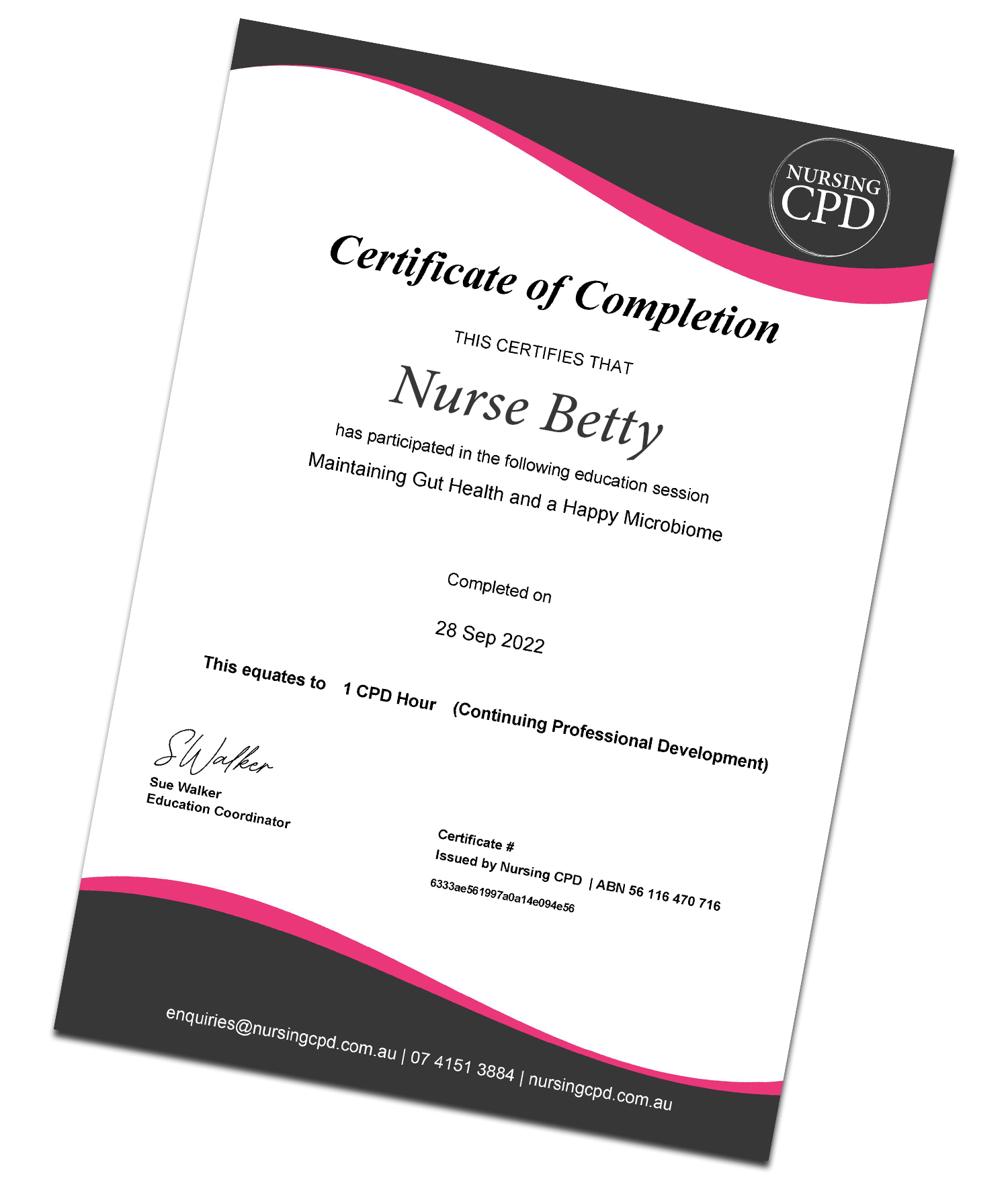 Nursing CPD sample Certifiate