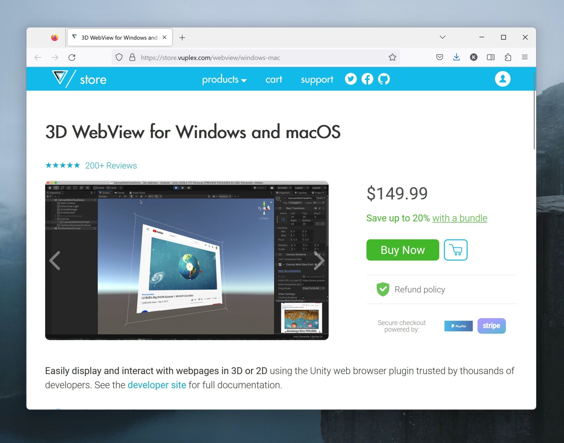 Vuplex 3D WebView for Windows and macOS plugin