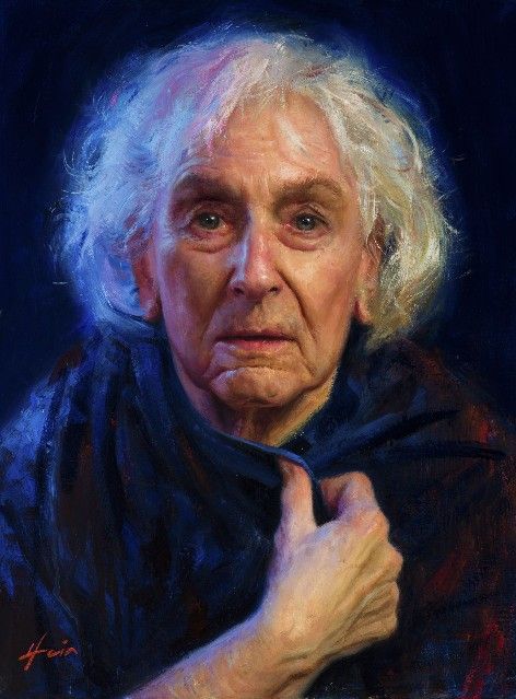 Portrait Cold Old Woman Color Oil Painting by Jeff Hein