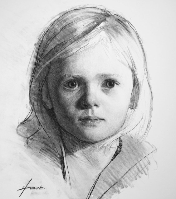 Likeness Sensitivity Child Portrait Charcoal by Jeff Hein