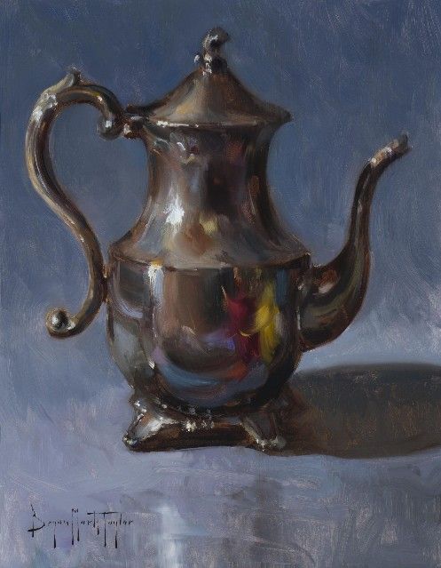 Antique Metal Teapot Still Life Oil Painting by Bryan Mark Taylor