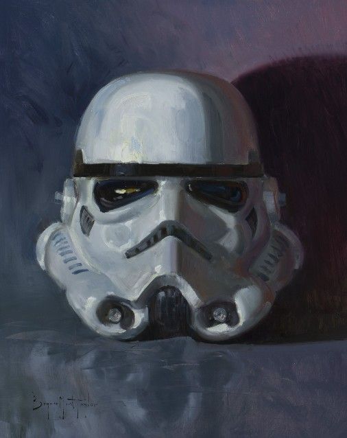 Strom Trooper Helmet Star Wars Still Life Oil Painting by Bryan Mark Taylor