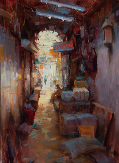 Old Dehli Alleyway Contemporary Landscape Cityscape Oil Painting by Bryan Mark Taylor