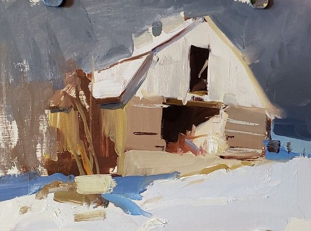 Light to Create Mood Barn Winter Landscape Oil Painting by David Dibble