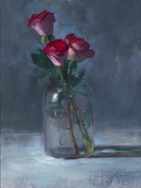 Glass Jar Roses Still Life Oil Painting By Bryan Mark Taylor