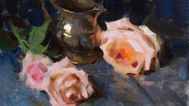 Simple Easy Still Life Exercises Roses Metal Floral Oil Painting by Jared Brady