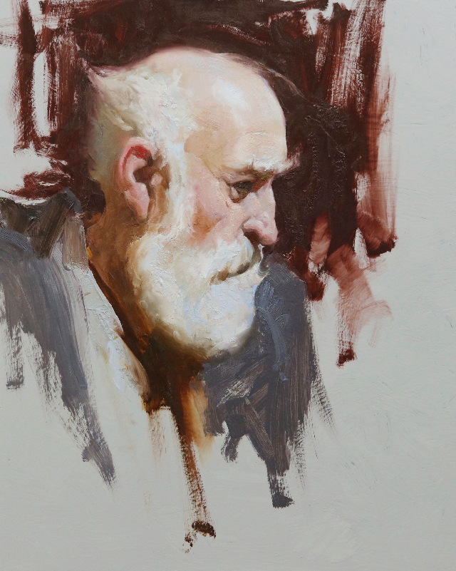 Side Profile Old Man Painting by Albin Veselka