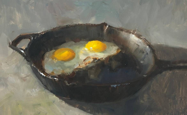 Fried Egg Turkey Broccoli Still Life Oil Painting by Bryan Mark Taylor