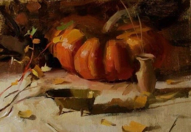 Alla Prima Autumn Pumpkins Still Life Oil Painting by Jared Brady