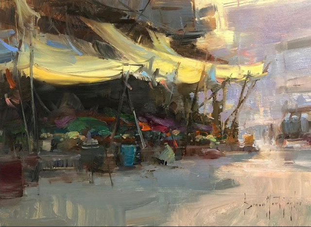 Plein Air to Studio India Market Cityscape Contemporary Landscape Oil Painting by Bryan Mark Taylor