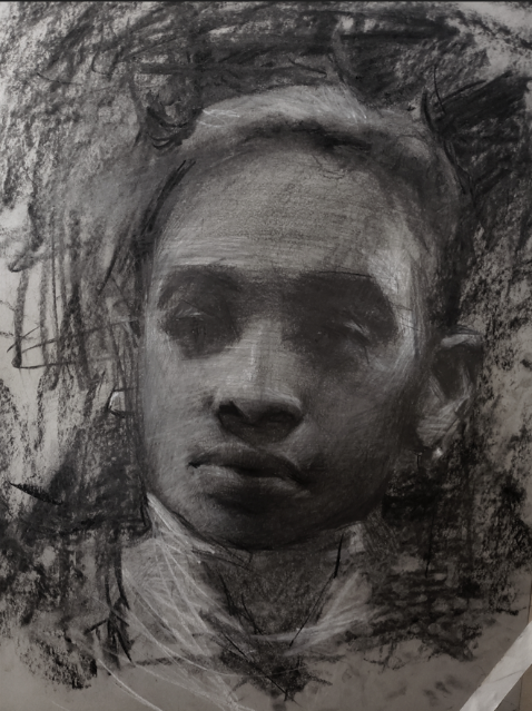 Hybrid Portrait Graphite Charcoal Paper Drawing by Kai Lun Qu