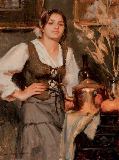 Rustic Young Woman Composition Oil Painting Portrait Figure Oil Painting by Michael Malm