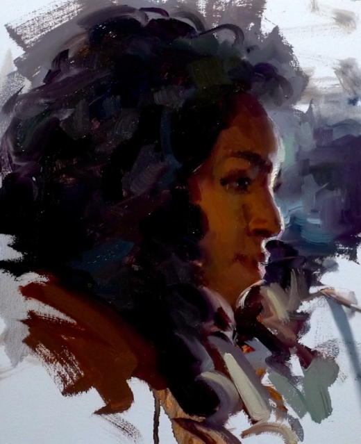Side Profile Woman Oil Painting by Kai Lun Qu