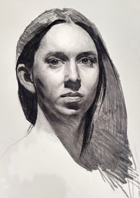 Realistic Female Portrait Charcoal Life by Jeff Hein