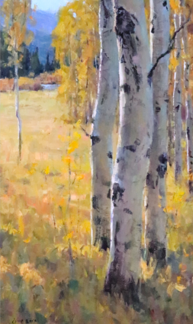 Back-Lit Aspen Grove Trees Oil Painting Landscape by Keith Bond