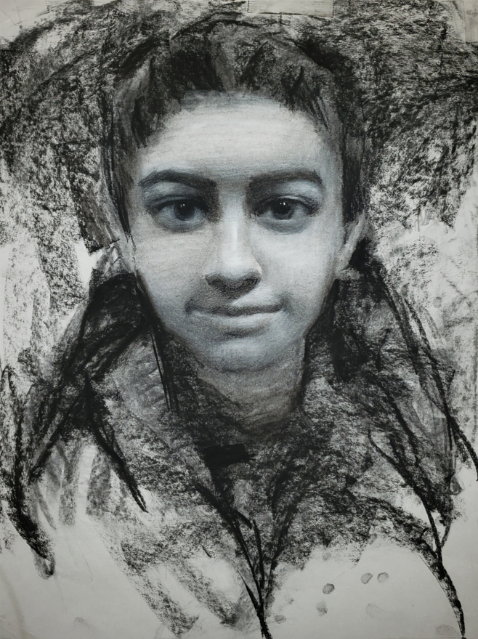Charcoal layering Portrait Girl Drawing Thumbnails by Kai Lun Qu