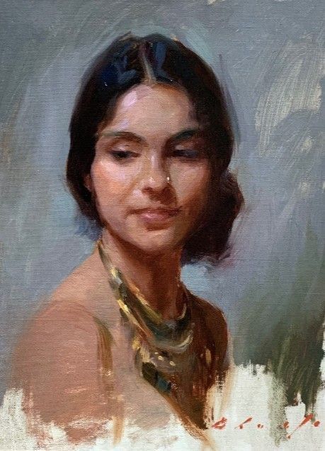 Expressive Brushwork Portrait Female Oil Painting by Suchitra Bhosle