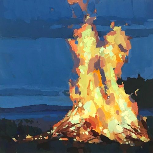 Steps to Dynamic Fire Gouache Landscape Painting by Jeremy Duncan