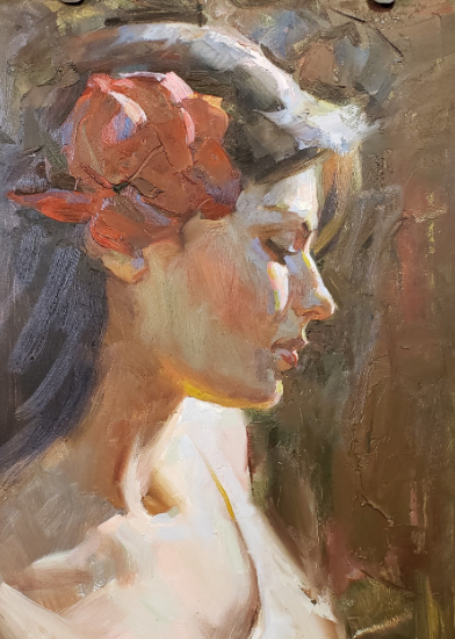 Arbitrary Color Side Profile Woman Portrait Oil Painting by Albin Veselka