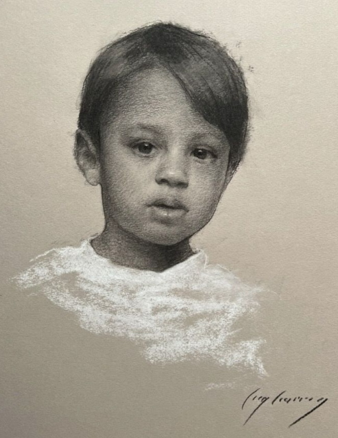 Child Portrait Likeness Charcoal Toned Paper by Liz Harris