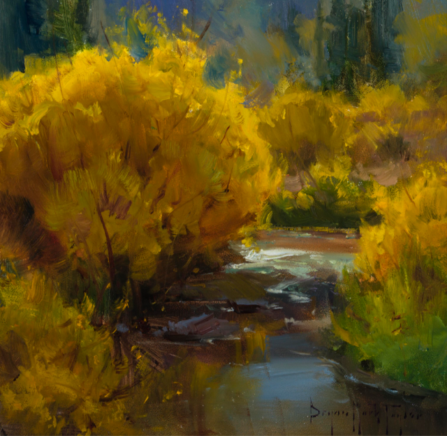 Fall Leaves Yellow Landscape Oil Painting by Bryan Mark Taylor
