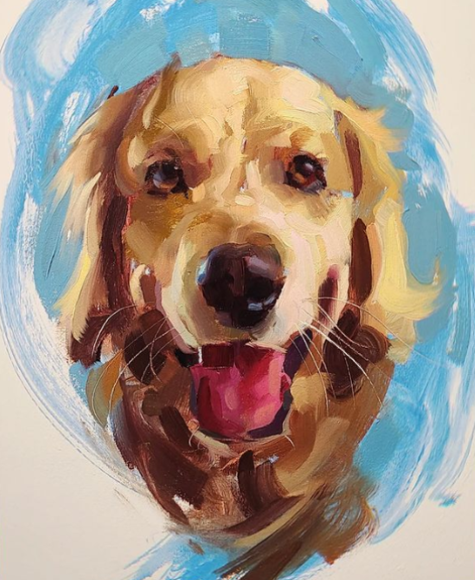 Pet Portrait Dog Puppy Oil Painting by Kai Lun Qu
