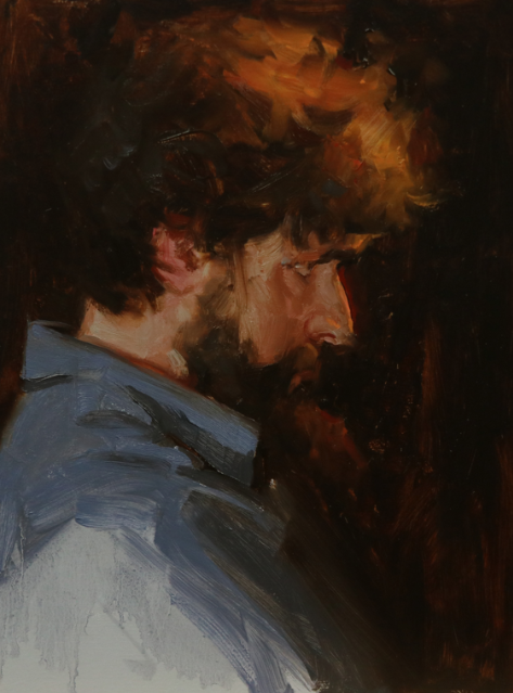 Side Profile Portrait Oil Painting by Albin Veselka