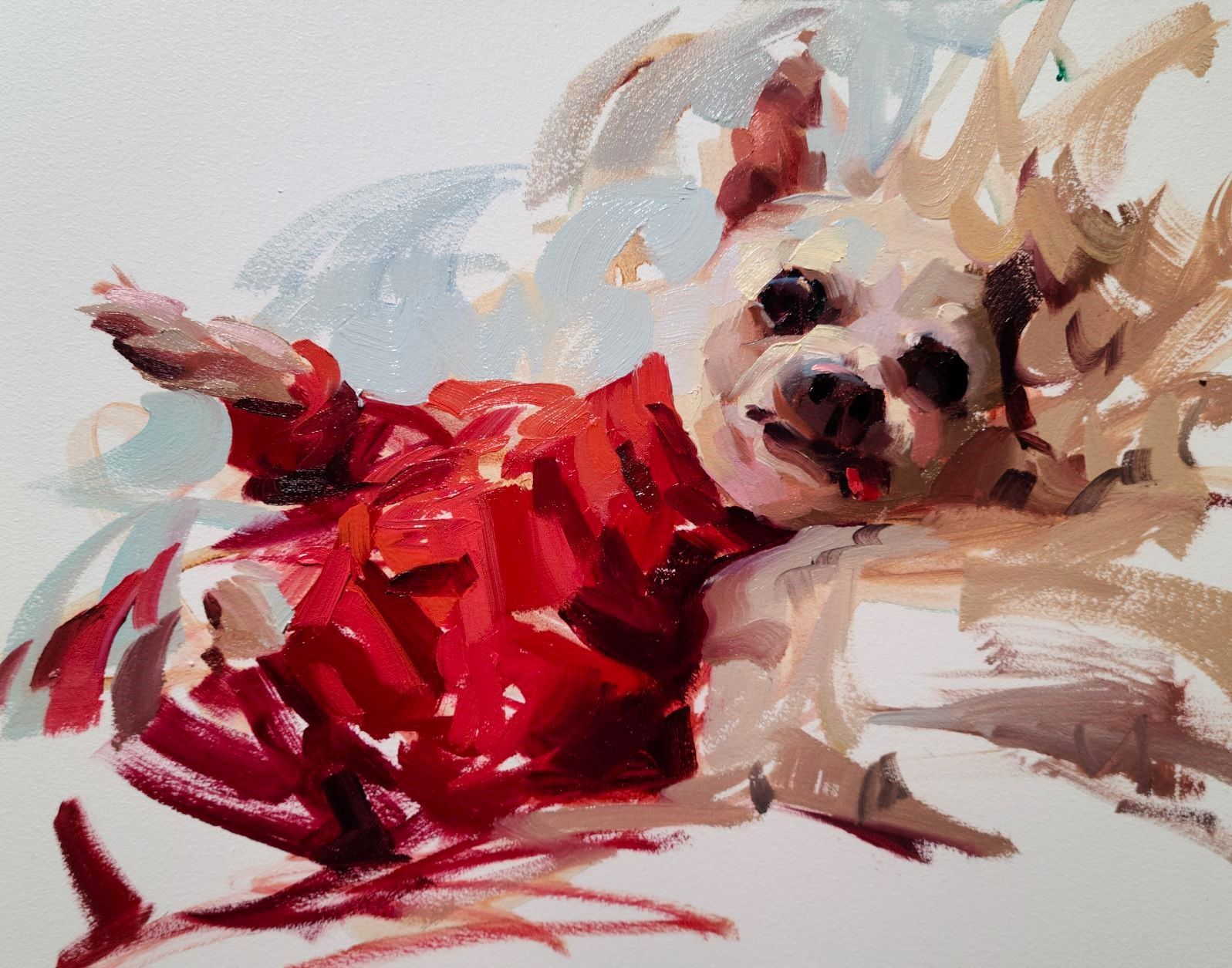 Side Lit Wild Dog African Pet Portrait Oil Painting by Kai Lun Qu