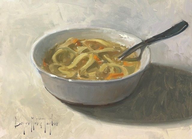 Bowl of Chicken Noodle Soup Still Life Oil Painting by Bryan Mark Taylor