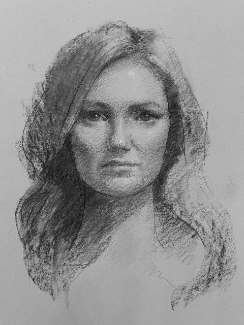 Live Model Female Drawing Toned Paper Charcoal by Liz Harris