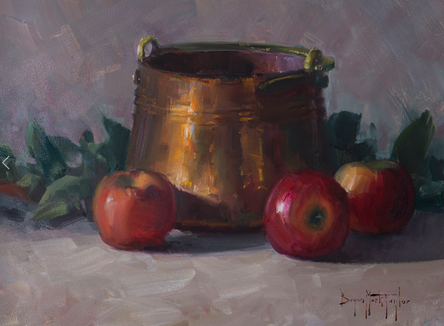 Apple Metal Pot Still Life Oil Painting by Bryan Mark Taylor