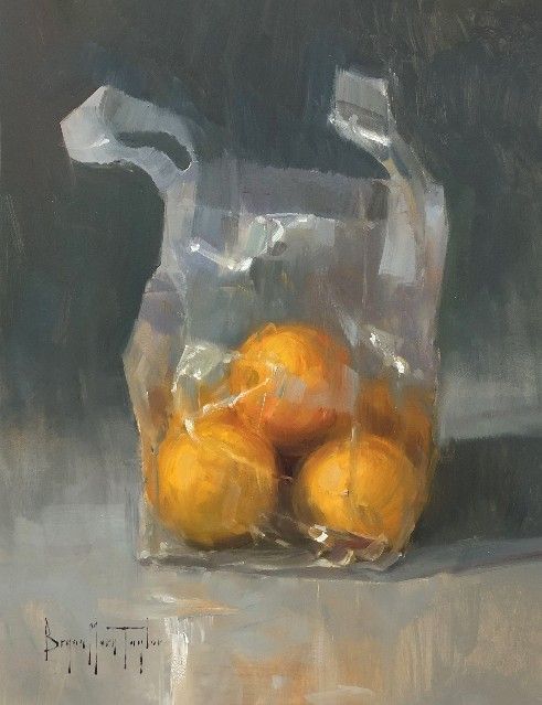 Bag of Oranges Plastic Still Life Oil Painting by Bryan Mark Taylor