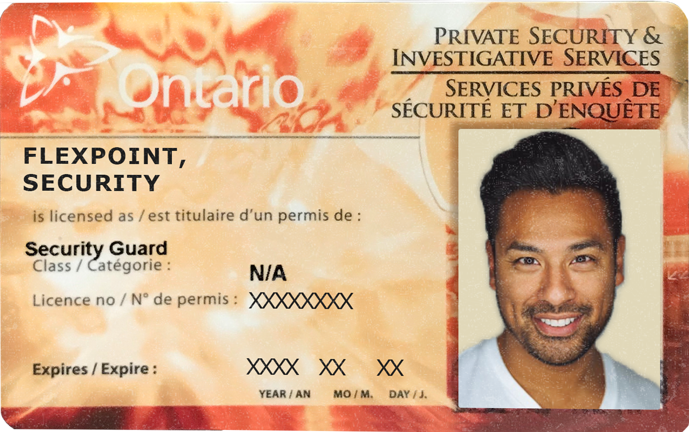 Close up of a fake Private Security & Investigative Services Security Guard License