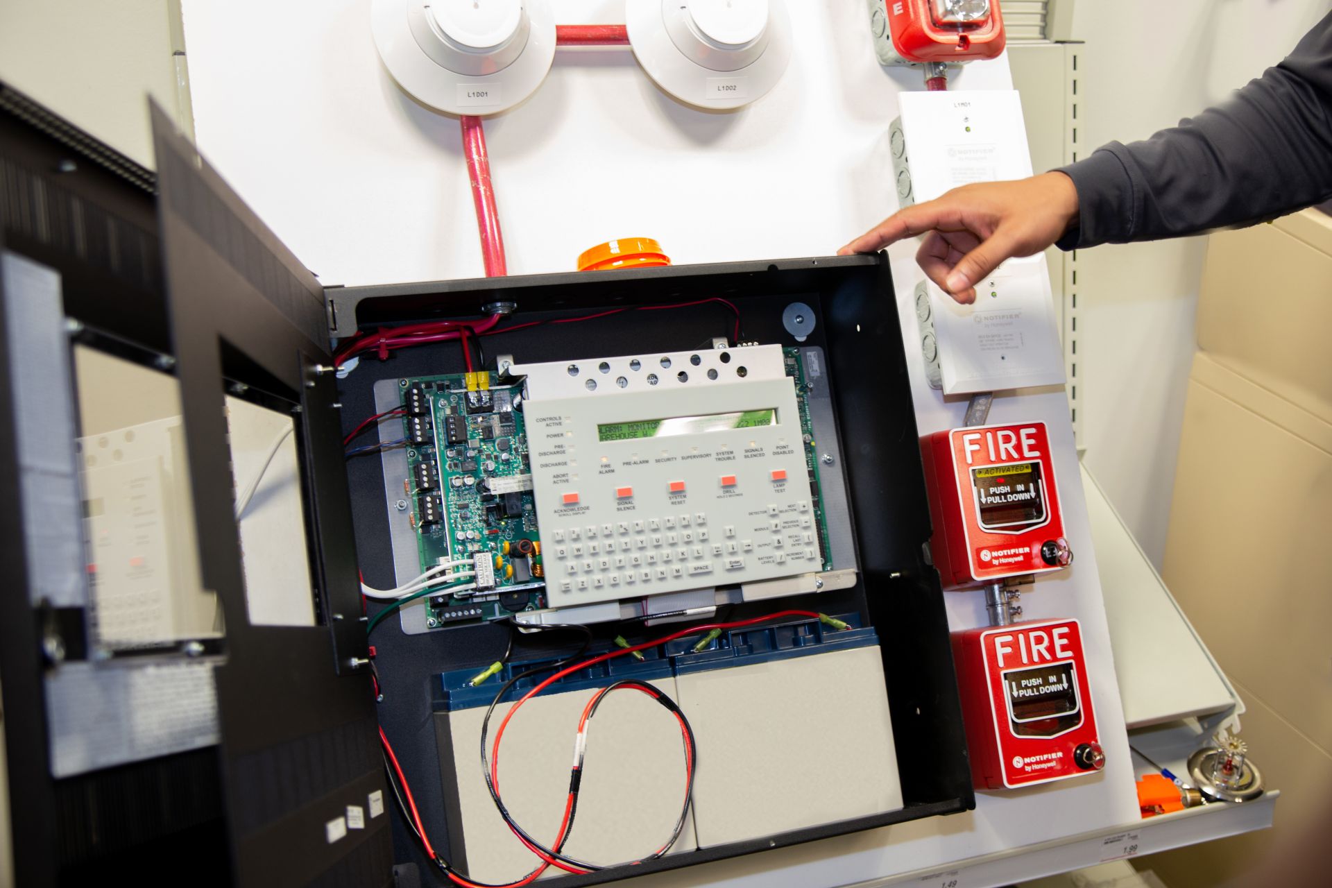 Close up of a Fire Alarm Panel for educational purposes used at Flex Point Academy in Etobicoke, Ontario