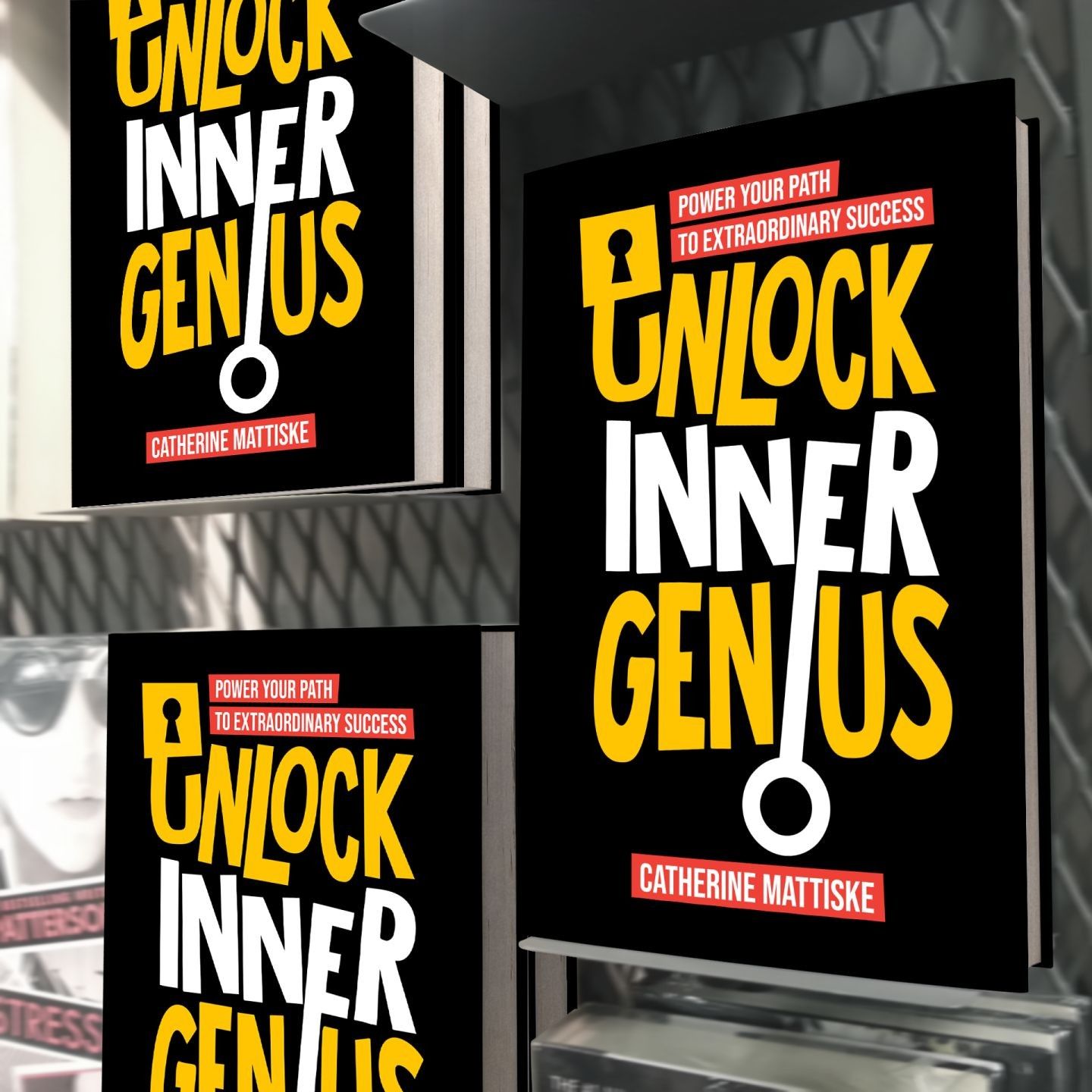 Unlock Inner Genius book covers on metal wall