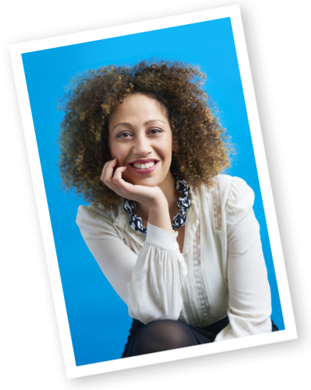 Lady smiling with blue background