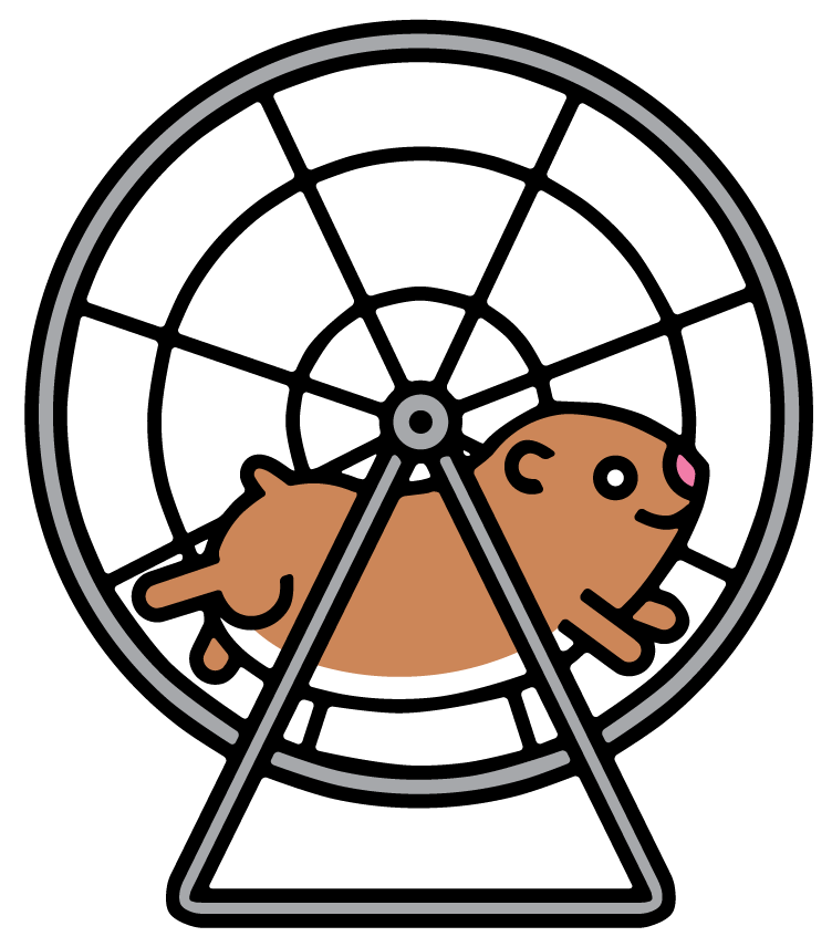 Ein Cartoon Hamster in einem Laufrad