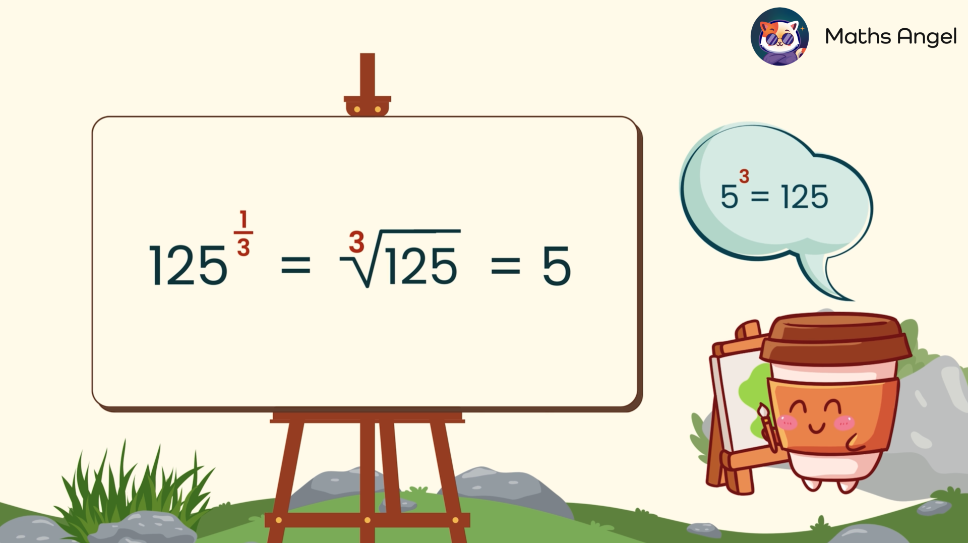 Step-by-step calculation of fractional indices through nth root transformation for GCSE maths.