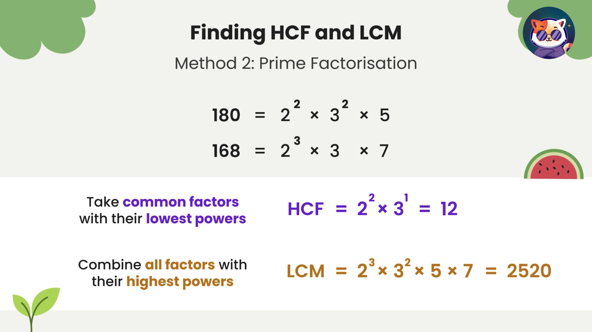 Step-by-step GCSE Maths on HCF & LCM calculation via prime factorisation.