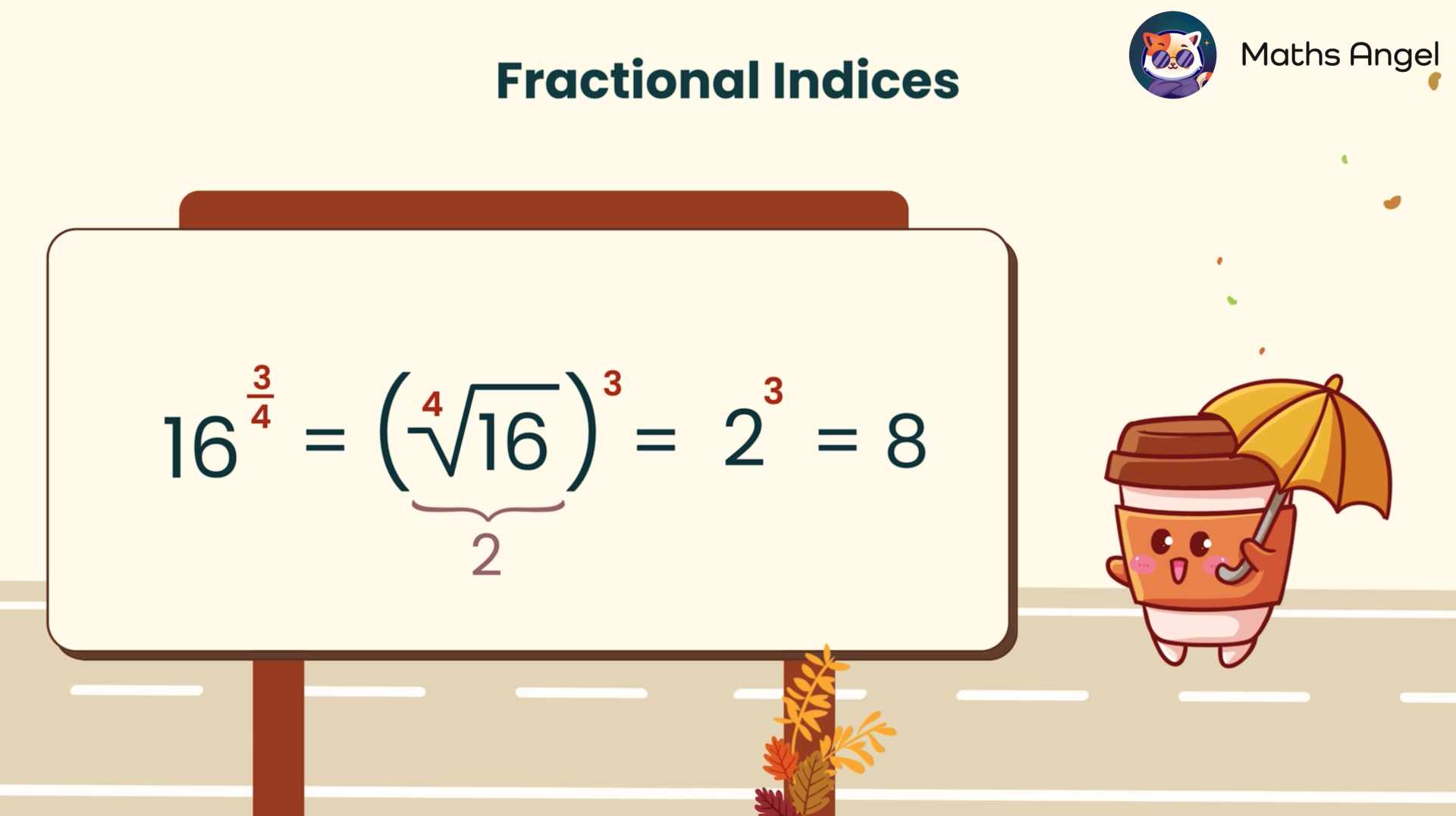 Practical application of fractional indices rule, converting to nth root and power for GCSE maths.