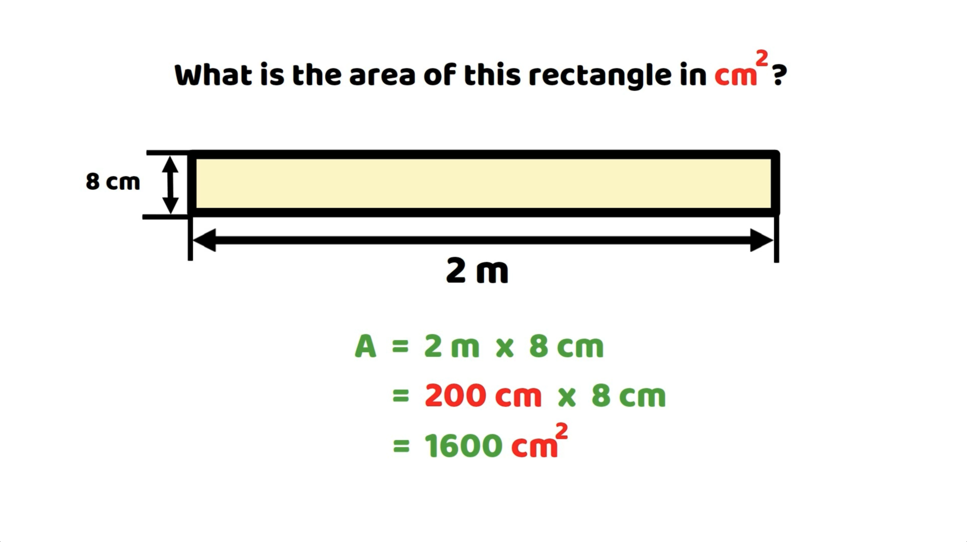 Formula for calculating the area of a rectangle (A = a × b) and a square (A = a²).