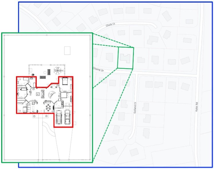 A neighborhood security graphic showing the position of your home within the neighborhood