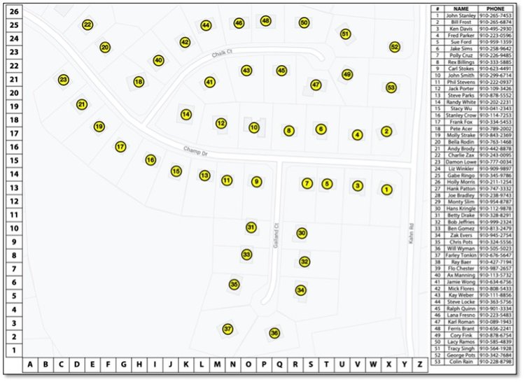 An example of a neighborhood grid reference graphic for emergency and security planning