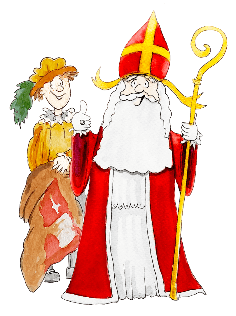 Sinterklaas en Piet met zak vol strooigoed
