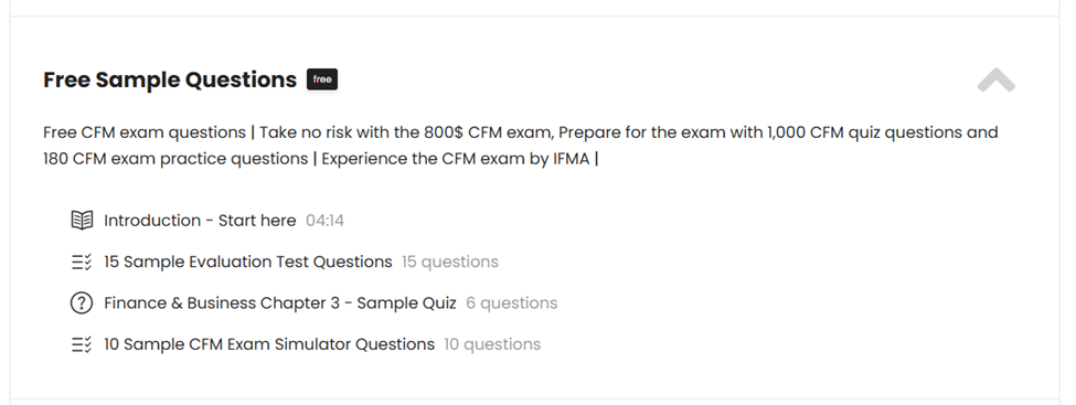  free sample questions on the CFM exam preparation toolkit.