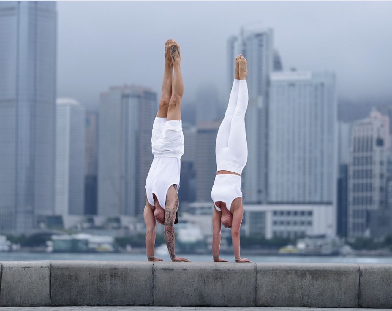 Handstands on the Hong Kong harbour front