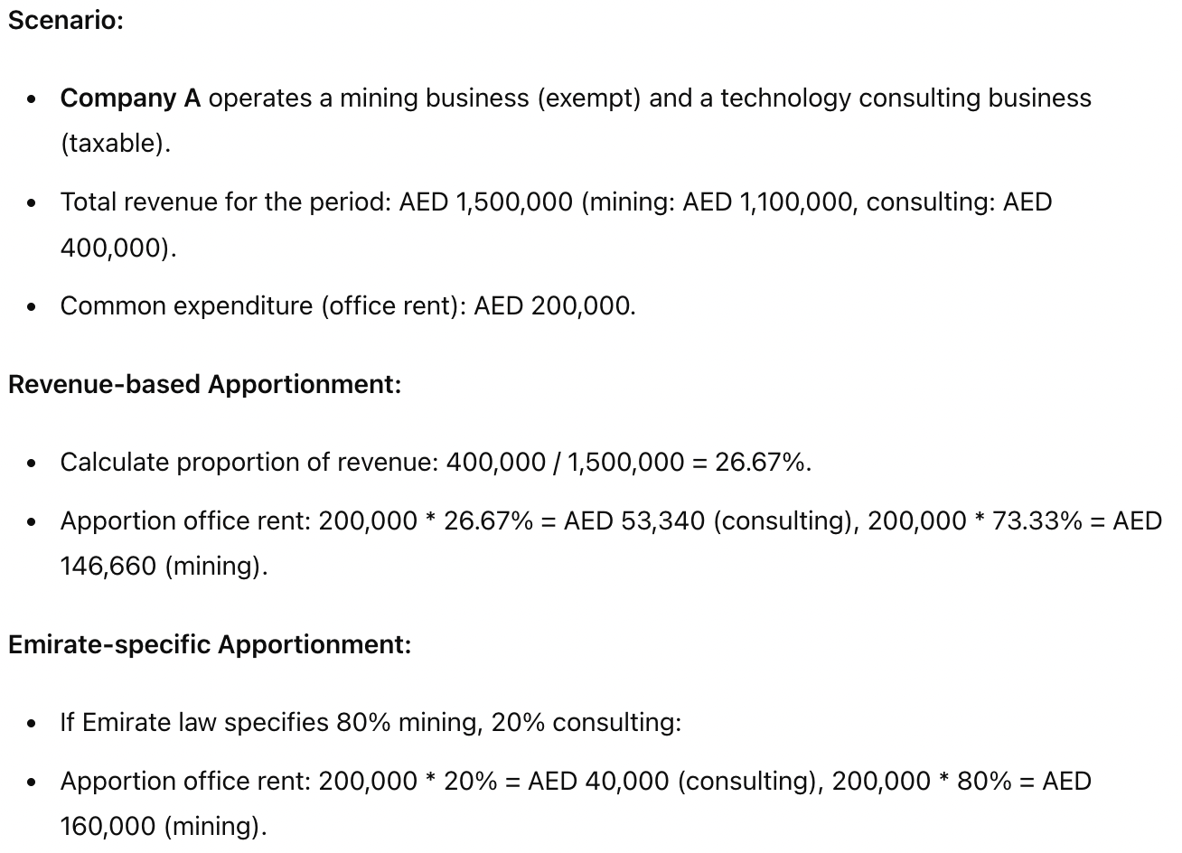 Expense Apportionment - Corporate Tax Oil and Gas Industry UAE
