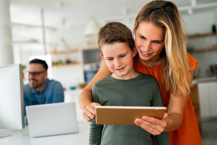 boy with mum on 11 plus app