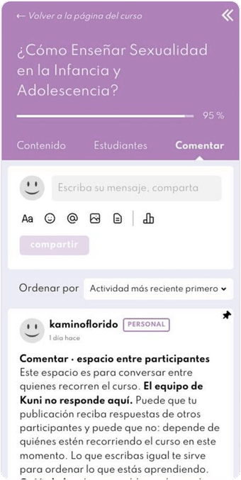 Publicación fijada del espacio Comentar, con las normas del espacio